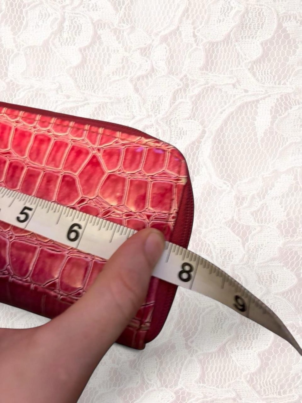 Pink Croc-Embossed Zip Wallet with Gold Rings - Picture 4 of 5